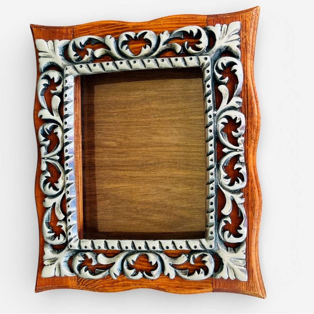 Rococo Revival Mexican Pewter Wood Picture Frame Artisan Vari Diseños 12.5”x15”
